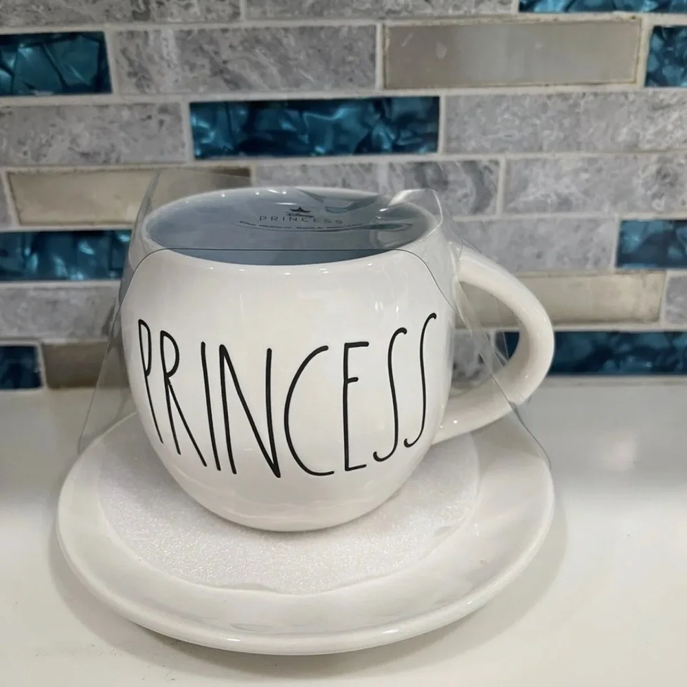 New! Rae Dunn Disney Princess Double Sided Ceramic Mug with Saucer Cinderella